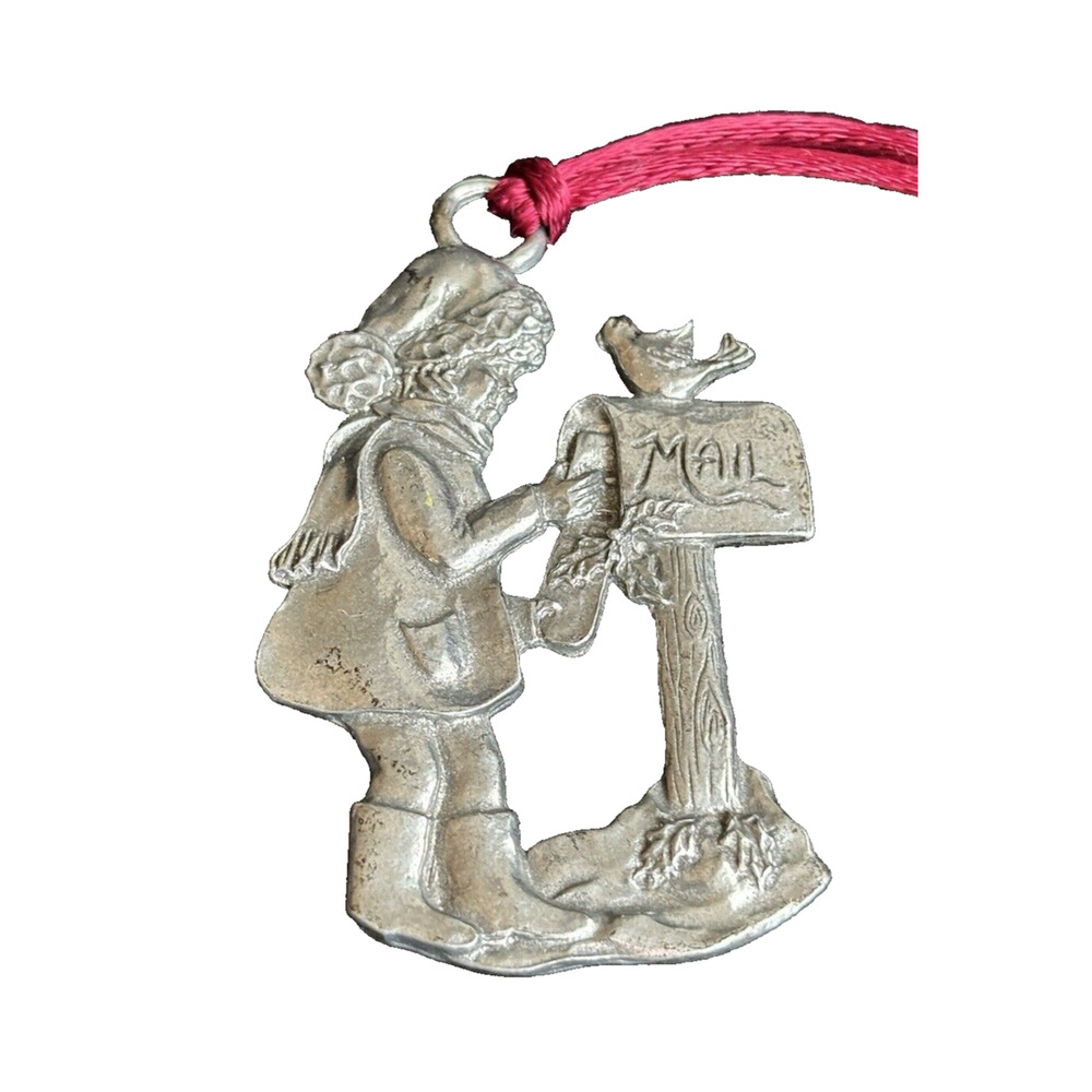 Vintage Seagull Pewter Ornament Girl With Mailbox 1992 Seagull Canada 2 1/4"